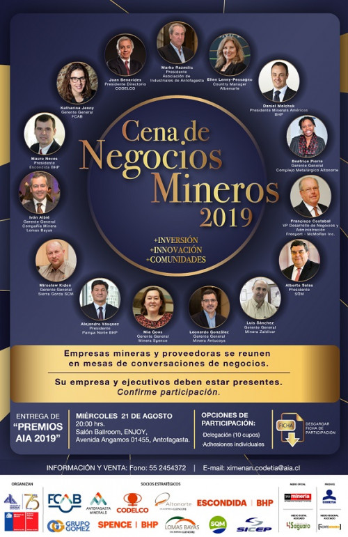 AIA apunta a fortalecer redes empresariales en próxima Cena de Negocios Mineros