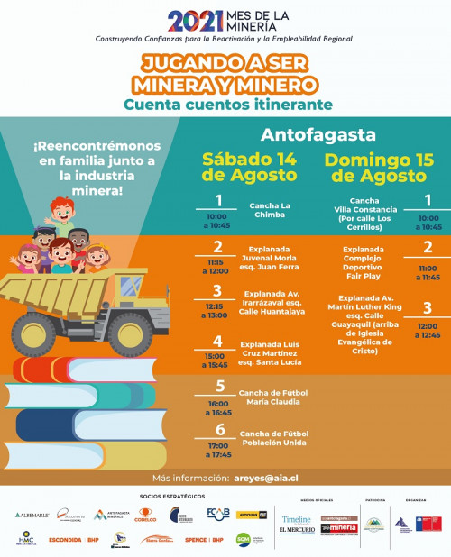 Cuenta cuentos infantiles itinerantes recorrerán la región con «Jugando a ser Minera y Minero» organizado por la AIA