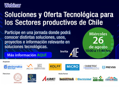 AIE invita al Primer Encuentro del Ciclo de su Webinars: Soluciones y Oferta Tecnológica para los Sectores productivos de Chile.