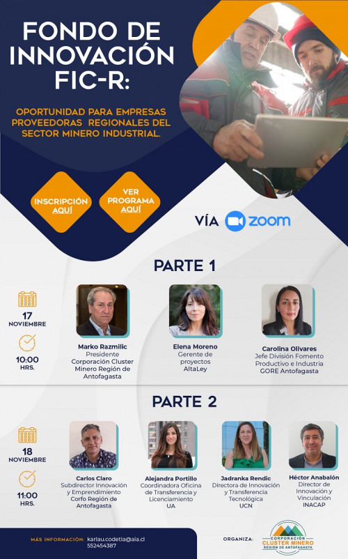 Corporación Cluster Minero Región de Antofagasta invita a empresas regionales a seminario FIC-R sobre mejoras a la competitividad