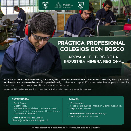 AIA llama a empresas a recibir práctica industrial de estudiantes formados en Colegios Don Bosco Antofagasta y Calama