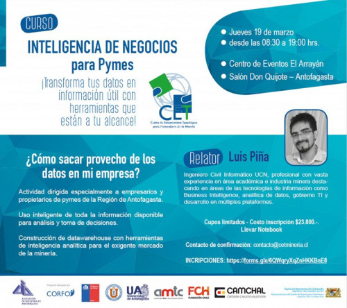 Centro de Extensionismo Tecnológico de AIA invita a curso de Inteligencia de Negocios para Pymes